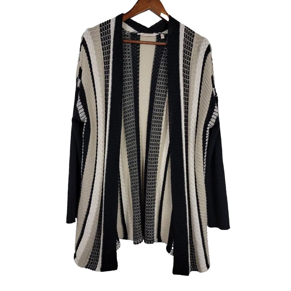 Soft Surroundings Stripe Open Cardigan Metallic Black Size Medium